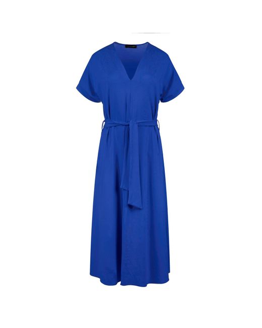 Conquista Blue Royal Jersey Belted Midi Dress