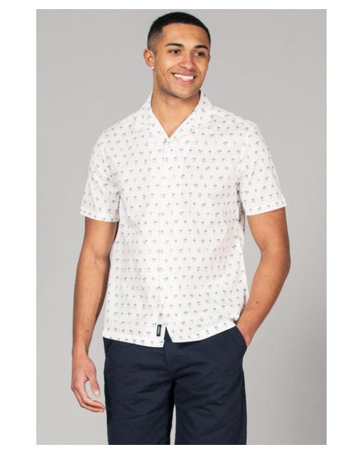 Kensington Eastside White Cotton Short Sleeve Button-Up Printed Shirt for men