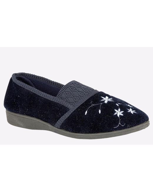 Zedzzz Blue Joanna Embroidered Slippers