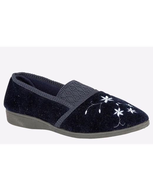 Zedzzz Blue Joanna Embroidered Slippers