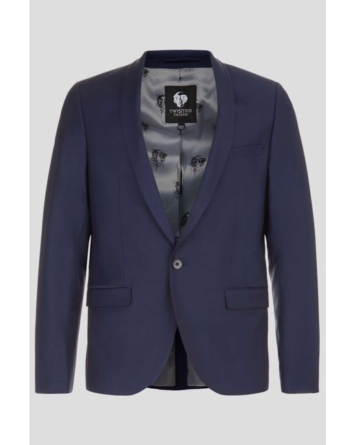 Twisted Tailor Blue Ellroy Skinny Fit Wool Jacket for men