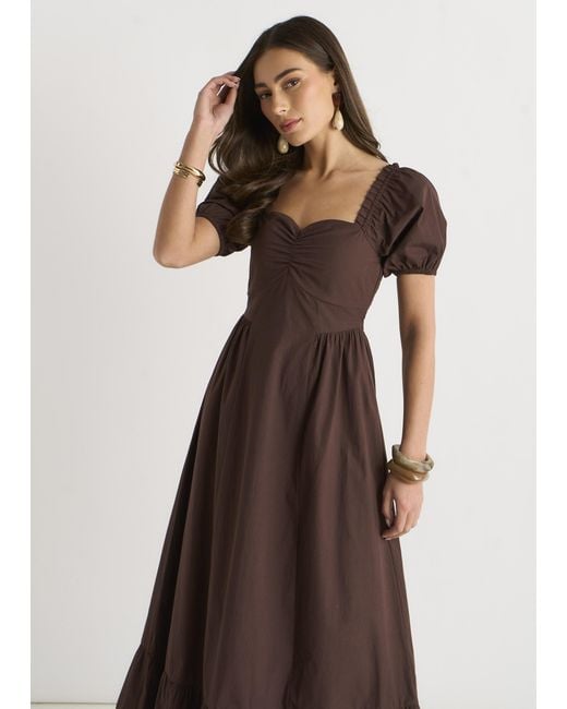 Gini London Brown Gypsy Puff Sleeves Midaxi Dress