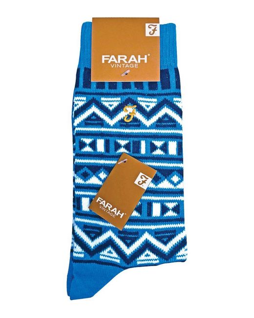 Farah Blue 2 Pairs Funky Vintage Patterned Colourful Thick Cotton Crew Socks for men