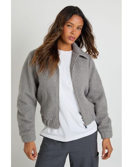 Boohoo Gray Boucle Wool Look Trucker Jacket