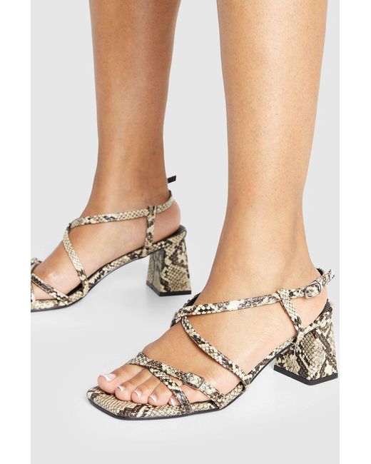 Boohoo Multicolor Snake Low Block Buckle Detail Strappy Heels