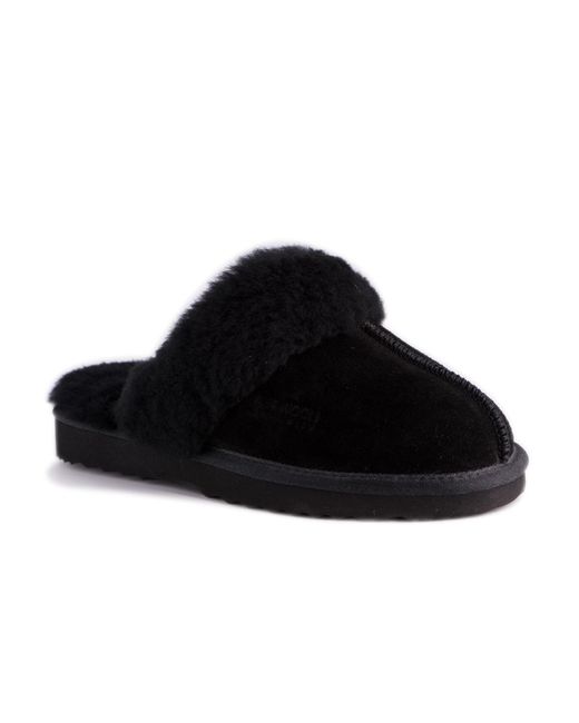 Aus Wooli Black "Sydney" Australia Sheepskin Wool Slippers, Leather