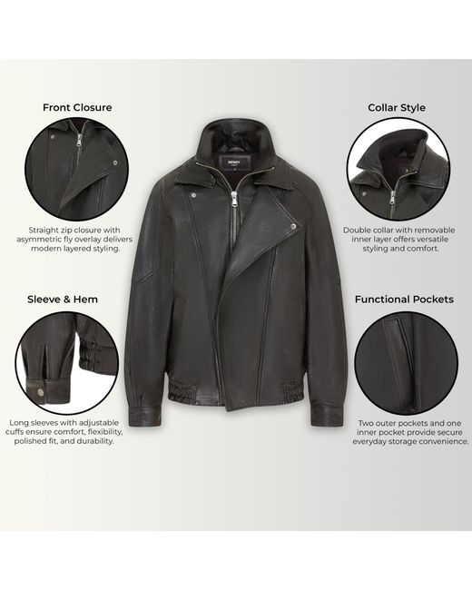 Infinity Leather Black Lamb Big Bomber Biker Blouson Oversized Jacket