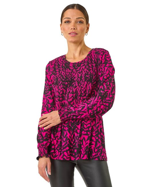 Roman Abstract Printed Shirred Tunic Top