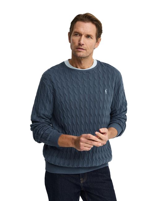 POLO CLUB Blue Crew Neck Cable Knit Sweater Pullover14 for men