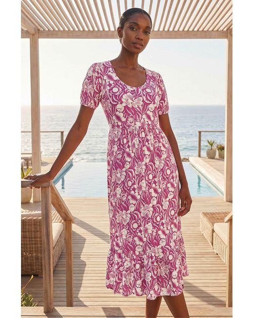 Roman Pink Petite Floral Print Frill Midi Dress