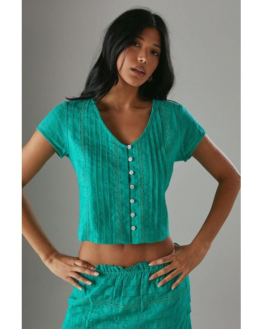 Warehouse Green Cotton Dobby Trim Insert Boho Skirt