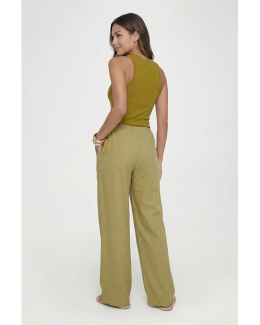 Boohoo Green Tall Linen Look Tie Side Low Rise Trousers
