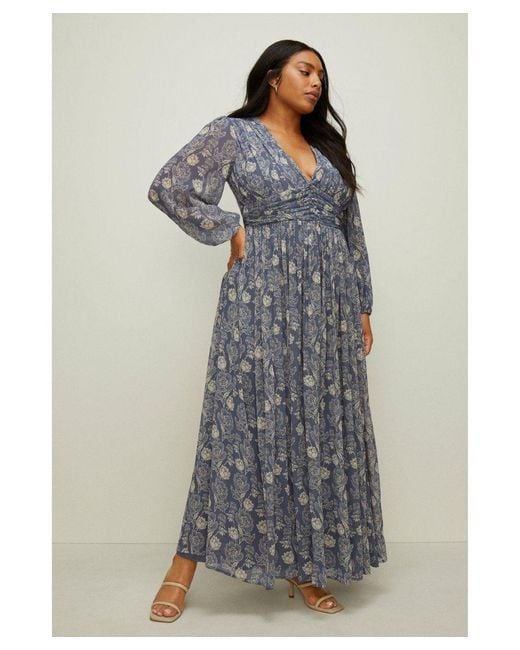 Oasis Gray Curve Sketchy Floral Maxi Dress