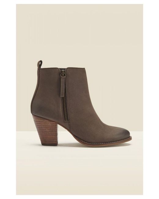 Sosandar Natural April Taupe Leather Zip Heeled Ankle Boot