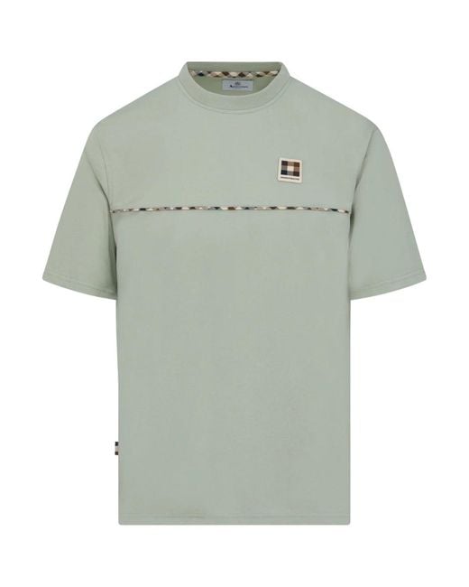 Aquascutum Green Active Club Check Piping Design Salvia Light T-Shirt Cotton for men