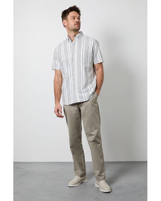 MAINE White Striped Short Sleeve Shirt Cotton for men