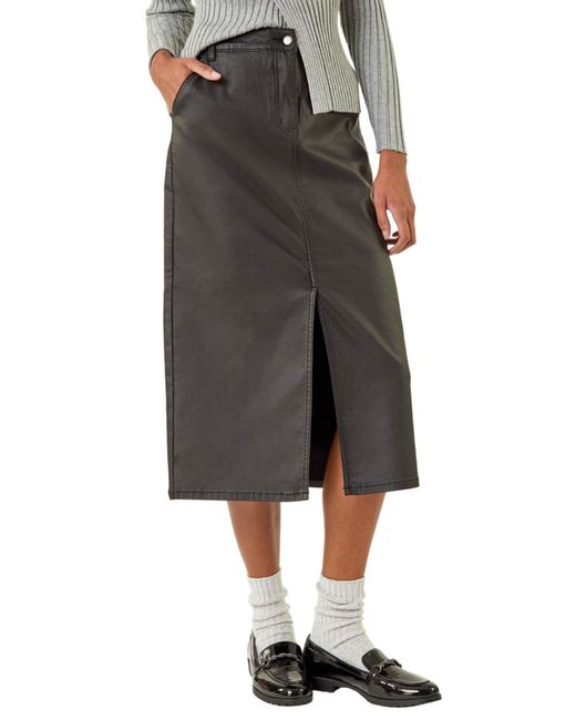 Roman Gray Coated Midi Pencil Skirt