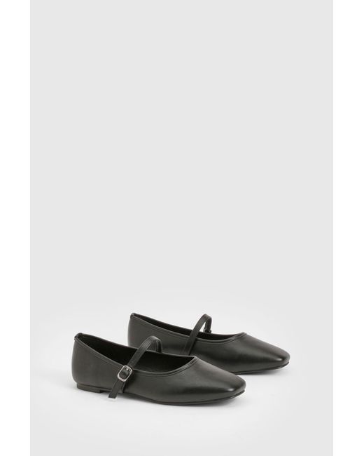 Boohoo White Wide Fit Square Toe Mary Jane Ballets