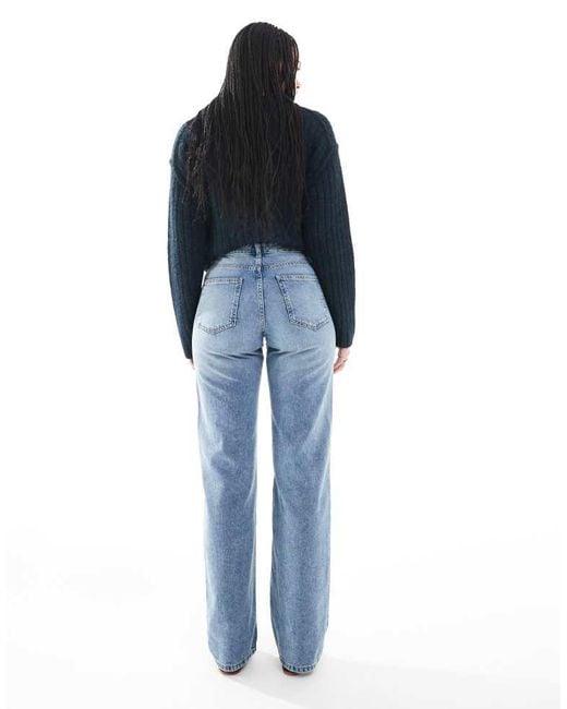ONLY Blue Ella Mid Waist Straight Fit Jeans