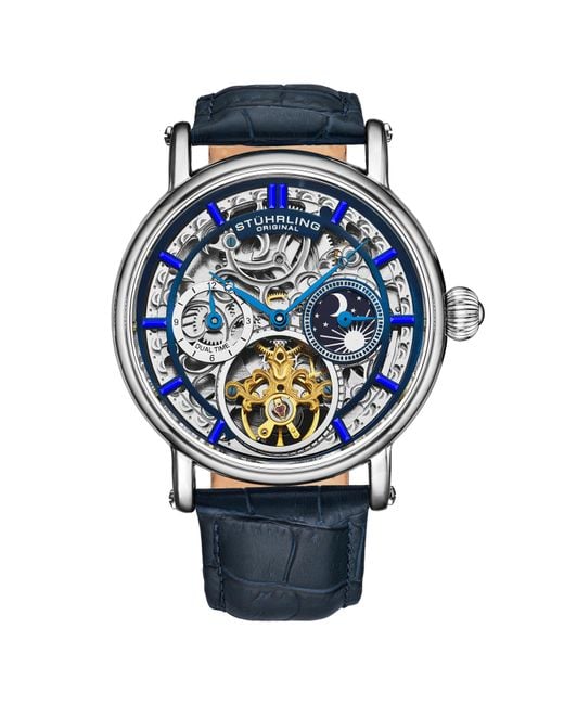 Stuhrling Gray Macrocosm 4000 Automatic 43Mm Skeleton With Dual Time for men