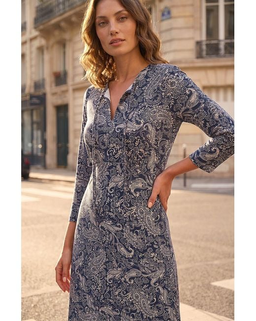 Roman Gray Petite Paisley Tie Neck Dress