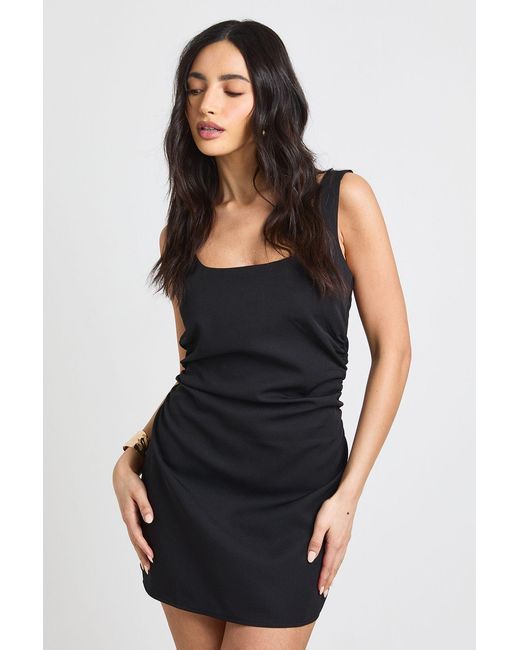 Boohoo Black Square Neck Ruched Mini Dress