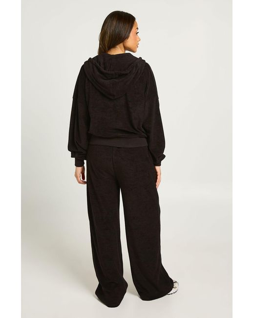 Boohoo Black Towelling Boxy Crop Hooded Tracksuit