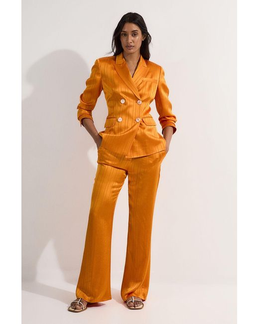Karen Millen Orange Petite Premium Satin Pinstripe Tailored Straight Leg Trouser