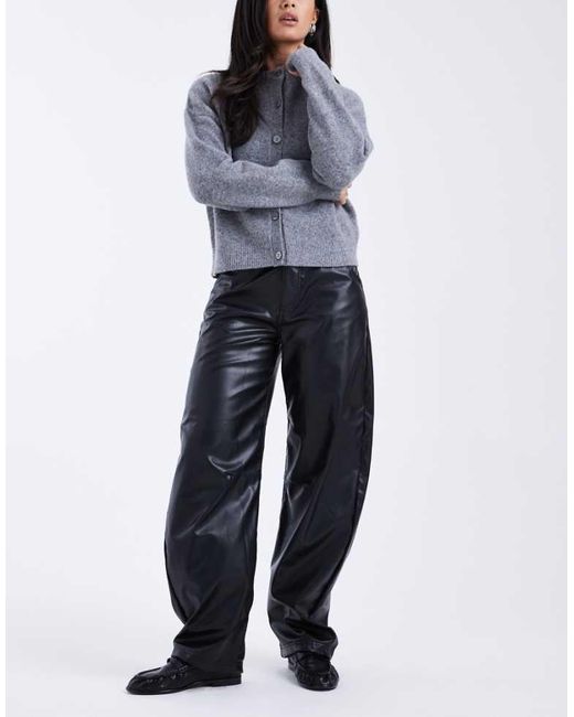 ASOS Blue High Rise Faux Leather Barrel Leg Trouser