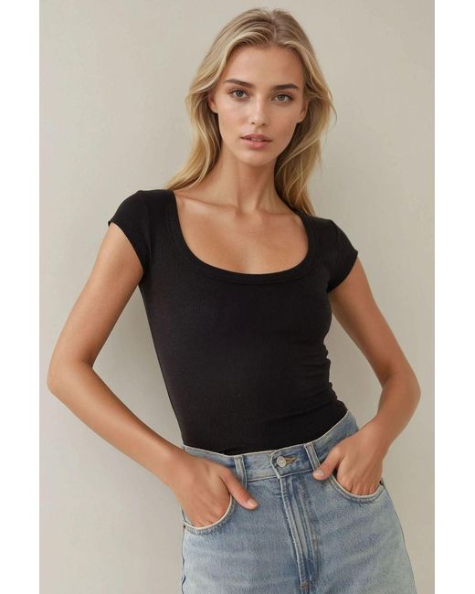 Hiccup Black Slim Fit Scoop Neck Ribbed Crop Top