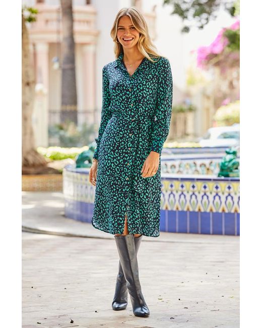 Sosandar Blue Print Midi Shirt Dress