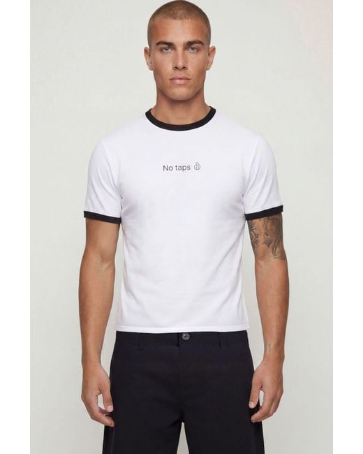 BoohooMAN White Muscle Fit Shrunken No Taps Ringer T-Shirt for men