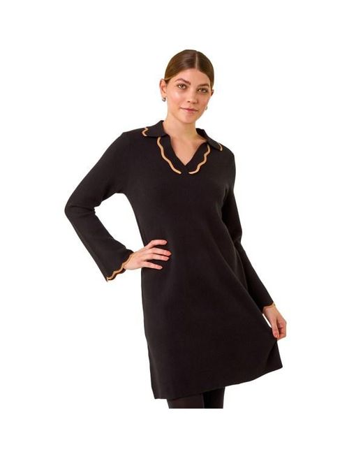Roman Black Scalloped Edge Knit Dress
