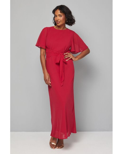Wallis Red Bias Cut Belted Maxi Dress