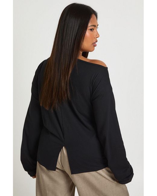 Boohoo Black Plus Off The Shoulder Ruched Split Hem Top