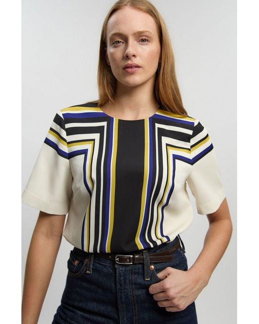Karen Millen Black Contrast Stripe Twill Woven Angel Sleeve Blouse