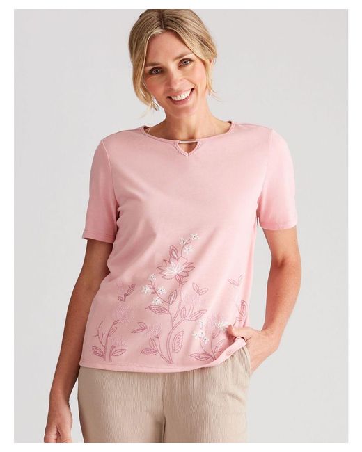 Noni B Pink Short Sleeve Puff Print Top