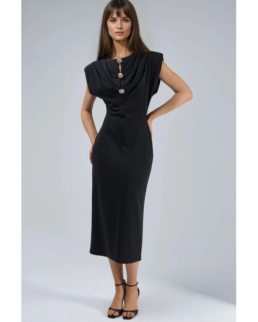 Busem Black Slim Fit Midi Dress With Accessory Detail