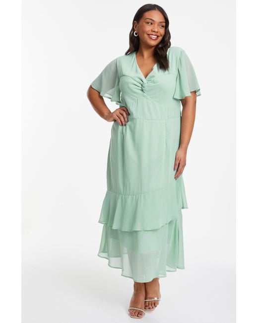 Quiz Green Curve Sage Chiffon Midaxi Dress