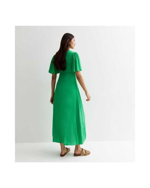 Gini London Midi-jurk Met Engelmouwen En Knoopsluiting in het Green