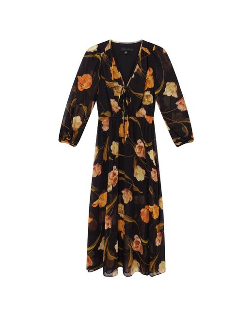 Ted Baker Black Mesh Top Midi Dress