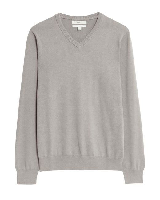 Secret Label Gray Cotton V-Neck Jumper for men