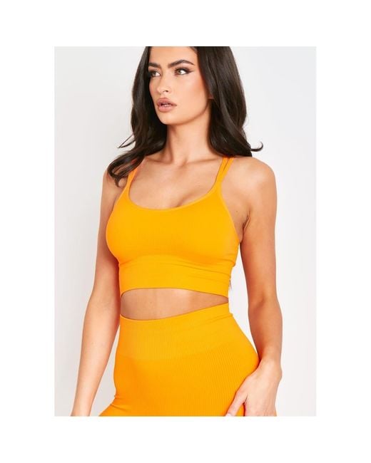 Missy Empire Orange Missy Empire Ribbed Scoop Neck Double Strap Crop Top