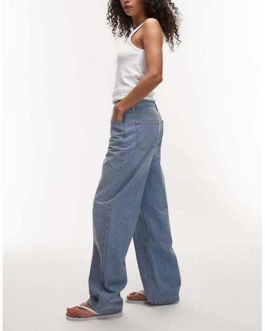TOPSHOP Blue Mid Rise Loose Fit Straight Jean