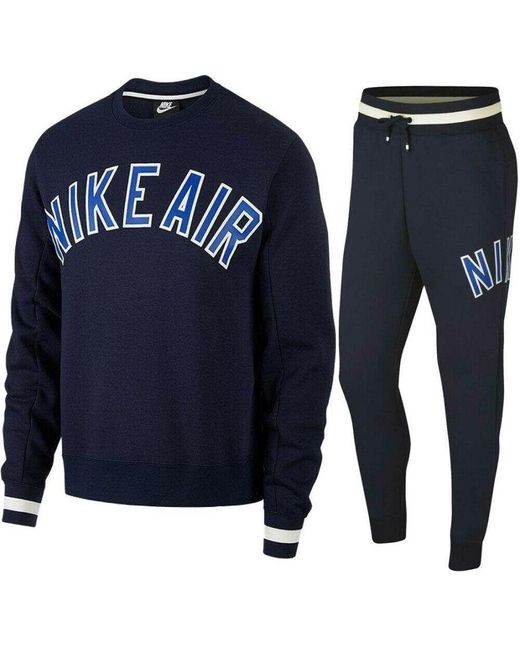 Nike Blue Air Fleece Full Crewneck Tracksuit Set Cotton for men