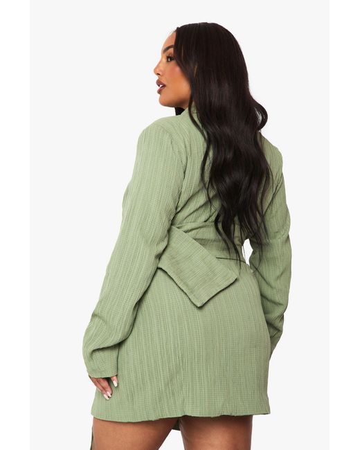 Boohoo Green Plus Textured Tailored Belt Detail Blazer Dress