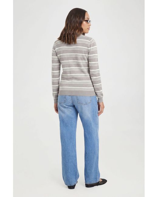 Boohoo Blue Maternity Super Soft Stripe Crew Neck Knitted Cardigan