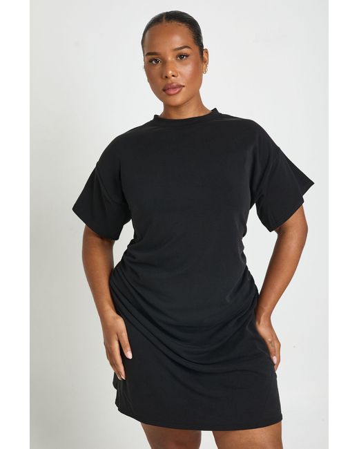 Boohoo Black Plus Ruched Waist T-Shirt Dress