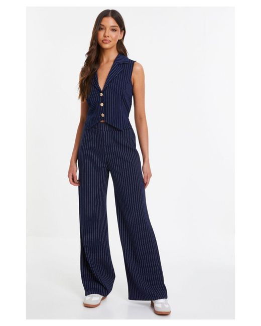 Quiz Blue Pinstripe Tailored Trousers