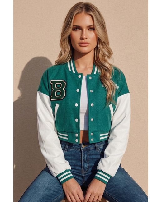Femme Luxe Blue Varsity Slogan Contrast Sleeve Bomber